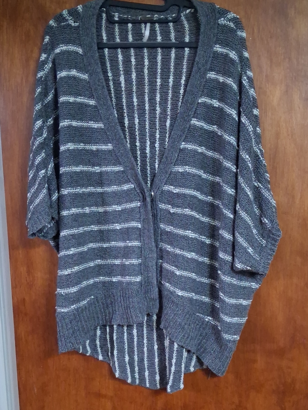 Free People Gray & Light Gray Striped Open-Front Cardigan
